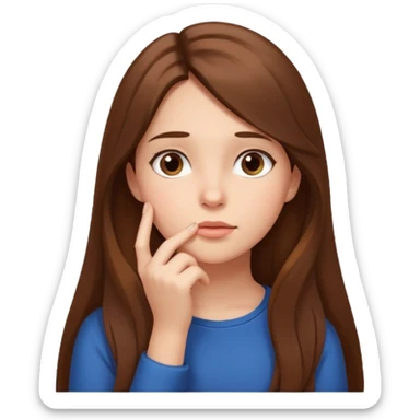a thoughtful girl looks up and holds her hand under her chin sticker