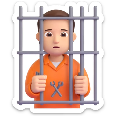 sad prisoner holding prison bars, 3D emoji style sticker