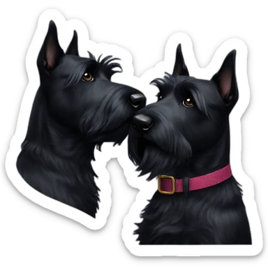 Two black Scottish terrier kissing one male one female sticker