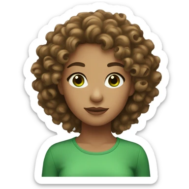 light skin girl with brown curly hair and green eyes sticker