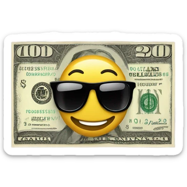 A smiling dollar bill with sunglasses  sticker