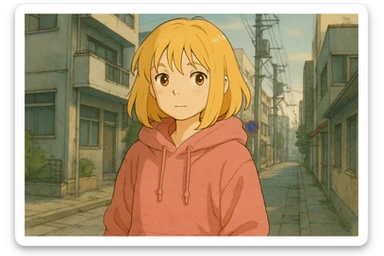 A girl yellow hair brown eyes pink Urban Heavy Loose Fit Hood Sweat sticker