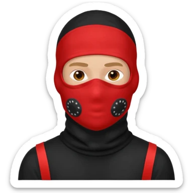 white man wearing a black top and red 2 hole balaclava sticker