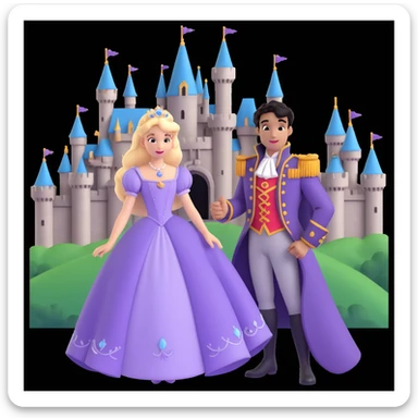 prince and princess Disney dress close up photo in castle background sticker