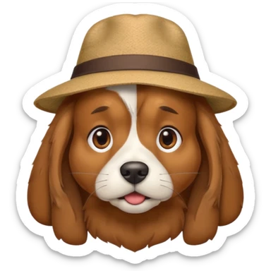 confused dog with a hat sticker