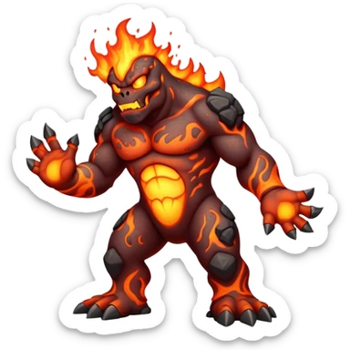 a mystical fast lava creature without arms with molten lava on its head and some rocky shoulders, full body sticker
