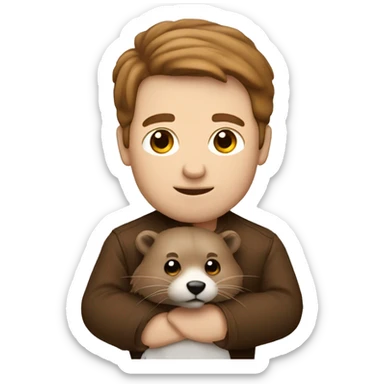 White Man with brown hair holding beaver sticker