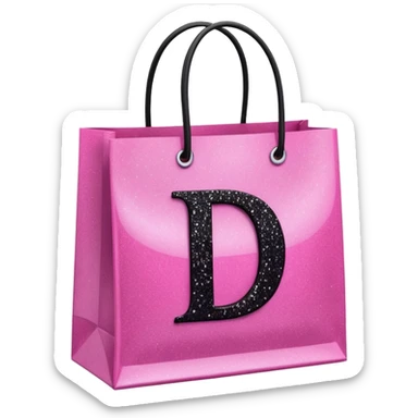 PINK GLITTER SHOPPING BAGS WITH A LETTER D IN THE MIDLLE IN COLOUR BLACK WITH GLITTER TOO  sticker