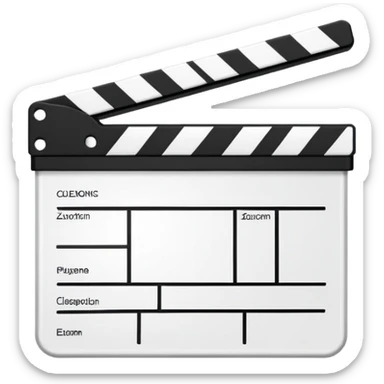 movie clapperboard with geometric outline, precise thin black lines and only one diagonal line crossing through, clean design sticker