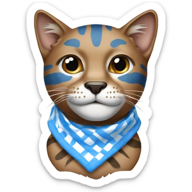 brown wildcat wearing blue and white checkered bandana around its neck sticker