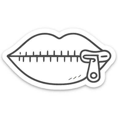 hand drawn outlined icon of a closed mouth with a zipper, sketch style sticker