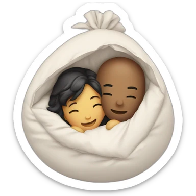 lovers hugging in ball of comforter sticker