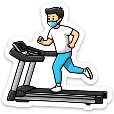 Person on treadmill with mask measuring oxygen consumption, fitness test with data visualization sticker