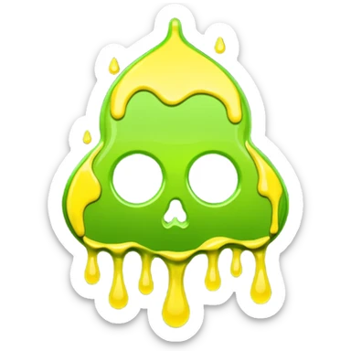 radioactive hazard symbol stylized to look like it is melting. The symbol is bright neon green and toxic yellow, with smooth dripping edges like liquid. sticker