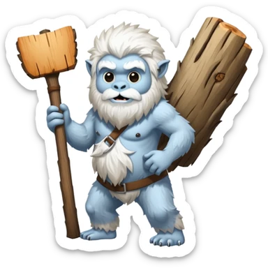 yeti, carrying a big wood sticker