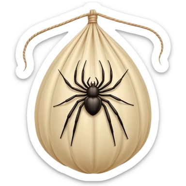 A full body image of a a human-shaped cocoon wrapped in spider silk.
The rounded, segmented wrapping and the faint lines across the surface resemble the way spiders encase prey (or unlucky characters) in silk this is meant to be a web-wrapped human body sticker