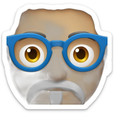 cara de hombre con barba blanca, lentes azules redondos, cejas café intenso, sorprendido sticker