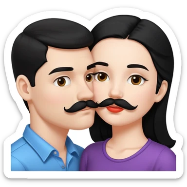 White boy with black mustache kissing white girl with black hair sticker