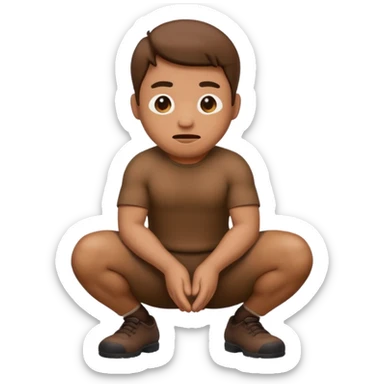 Man squatting with poop emoji underneath sticker