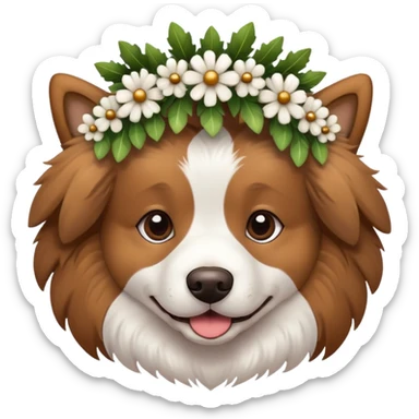 A dog with a wreath on its head sticker