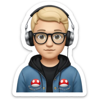 chico vestido de negro con audífonos Sony, gafas ray-ban, sudadera con logotipo de super Mario, jeans Levis y converse negros sticker