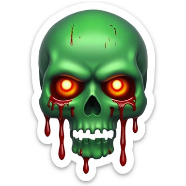 Green skull with blood and glowing eyes in the style of your bleeding skull art sticker