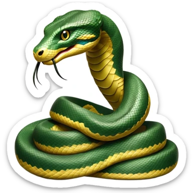 cinematic-anaconda-realistic-full-body-coiled-emoji,-thick-muscular-body-wrapped-in-powerful-loops,-smooth-green-and-black-patterned-scales-glinting-under-the-light,-head-raised-slightly,-piercing-golden-eyes-staring-intensely,-simplified-yet-realistic-focused-features,-highly-detailed,-glowing-with-an-almost-sarcastic-glow sticker