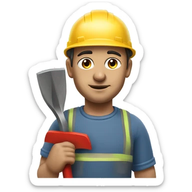 photorealistic Soviet man wearing a construction helmet and carrying a shovel sticker