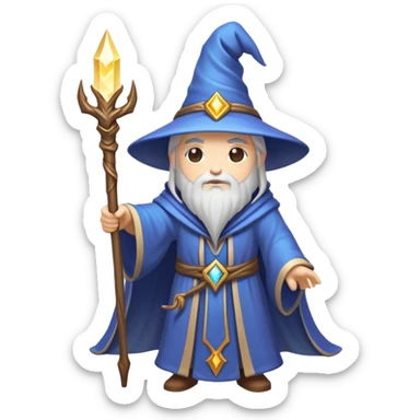 Clash of Clans aesthetic: Cinematic heroic powerful Wizard Hero Emoji, rendered in a 3D vector-style similar to standard emojis with minimal shading and bold, simplified shapes. A compact, isometric figure draped in flowing enchanted robes and wielding a mystical staff, softly glowing with an arcane magical charm. Simplified yet unmistakably iconic, highly detailed and consistent, glowing with a soft radiant glow and high shine. Stylized with a touch of whimsical sorcery and a soft glowing outline, capturing the essence of a powerful wizard ready to cast spells with a friendly, playful spirit! sticker