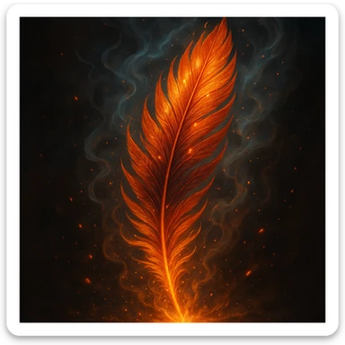 fiery phoenix feather, rising smoke, magical aura, ethereal and detailed, glowing embers sticker