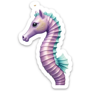 Cinematic Realistic Noble Sea Horse Portrait Emoji, Poised and graceful, with a slender, curved body and an elegantly arched neck adorned with finely detailed, shimmering scales in soft pastel hues, and gentle, focused eyes, rendered with lifelike texture and natural light; high shine, intelligent and serene, styled with an air of oceanic elegance, focused and attentive, soft glowing outline, capturing the essence of a watchful and confident sea horse that appears to drift out of the screen with effortless grace! sticker