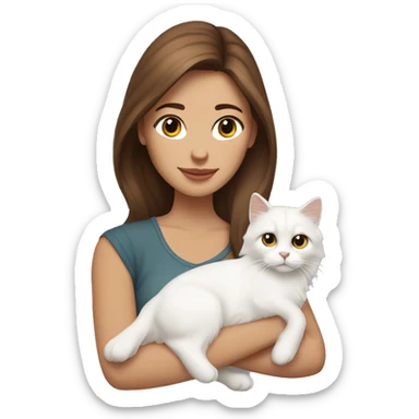 woman with brown hair holding a white Siberian cat sticker