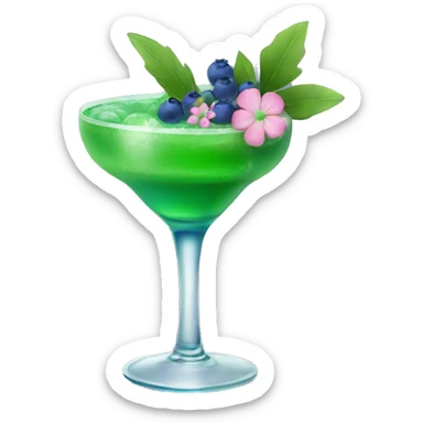 Green cocktail with blue mix and pink little flowers with blueberries  sticker