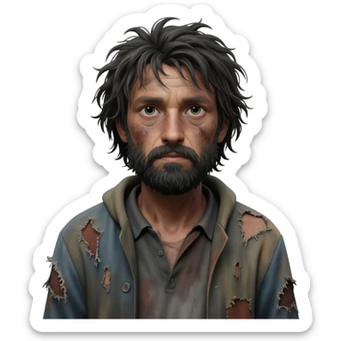 very dirty looking homeless person sticker