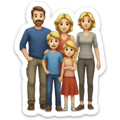European Family with Man, Woman, 3 Boys sticker
