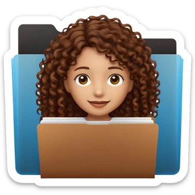 A **simple emoji-style icon** of a **black black black transparent plastic folder**, sleek and minimal, with **rounded corners**, subtle translucency, soft shading, and a **small illustrated logo of a canela-skinned girl with natural curly hair and a warm smile**, simplified and icon-like.
 sticker