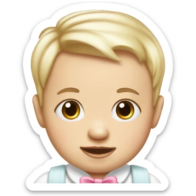 white baby boy wearing a pink bow sticker