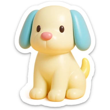               Transform {subject} into a soft vinyl figure with a smooth, glossy surface. The material should look slightly rubbery and tactile, with minimalistic curves and a matte-gloss hybrid finish. Use pastel or soft solid colors. The surface is seamless, with no visible textures or roughness. Studio lighting, vibrant background, clean, playful, designer toy aesthetic and no shadows. {subject} = dog sticker