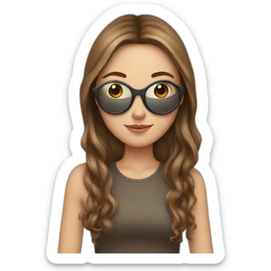 white girl with long brown hair holding sunglasses in hand sticker