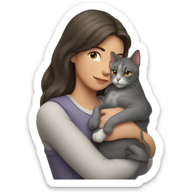 Three-colored gray cat in the arms of a brunette girl sticker