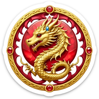 Golden Dragon crest/brosch in a circle with red gems sticker