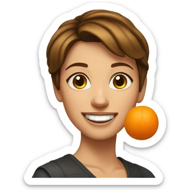 Pretty woman with short brown hair juggling oranges sticker