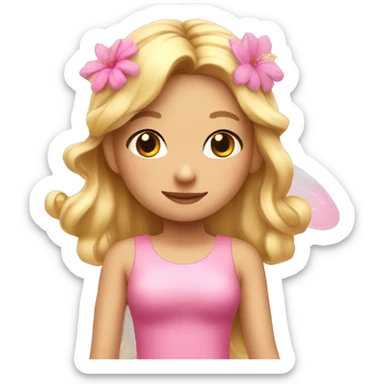 A blonde fairy wearing a pink dress, pink wings and pink flowers in her hair sticker