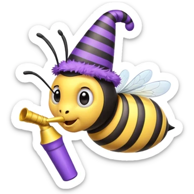 a Bee with purle Birthday Hat, Bee blowing party horn sticker