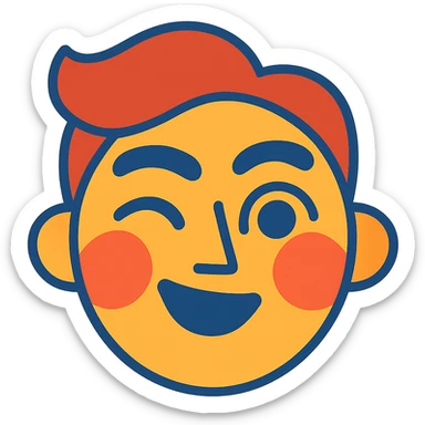 vibrant toon style face with raised eyebrows, playful wink, blushing sticker