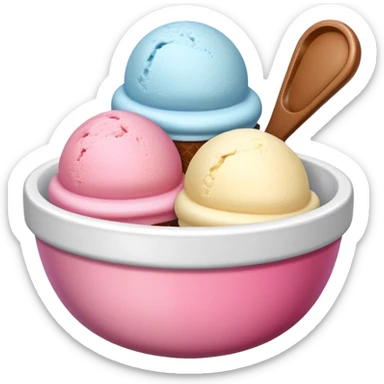 Neapolitan ice cream scoops in a bowl no spoon sticker