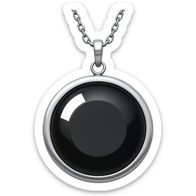 dark onyx talisman, round and polished, cradled by a silver chain, absorbing negativity with unseen grace sticker