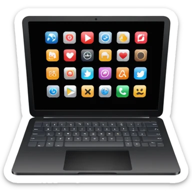 A simple black laptop displaying app icons in a 6x4 grid sticker