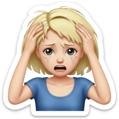 A crying girl that is pulling on so bad and ripping her hair out sticker