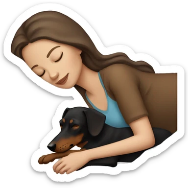 White girl brown hair sleeping with a Doberman pincher  sticker